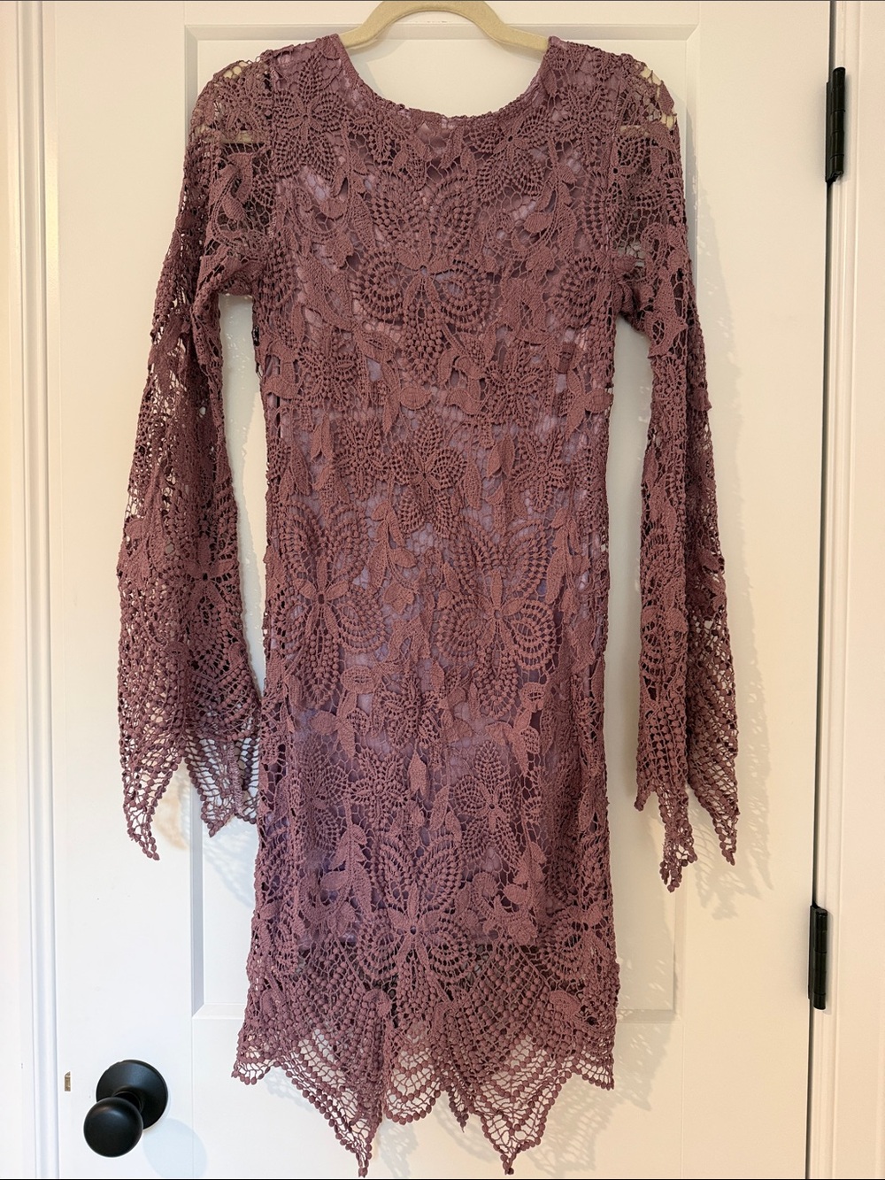Glamorous Mauve Crochet Long-Sleeve Dress